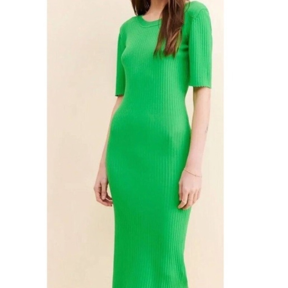 Anthropologie just female ribbed green midi dress
